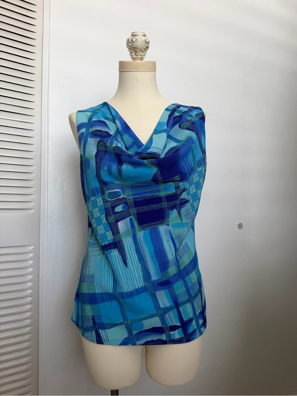 Blue Abstract Print Cowl Neck Camisole
